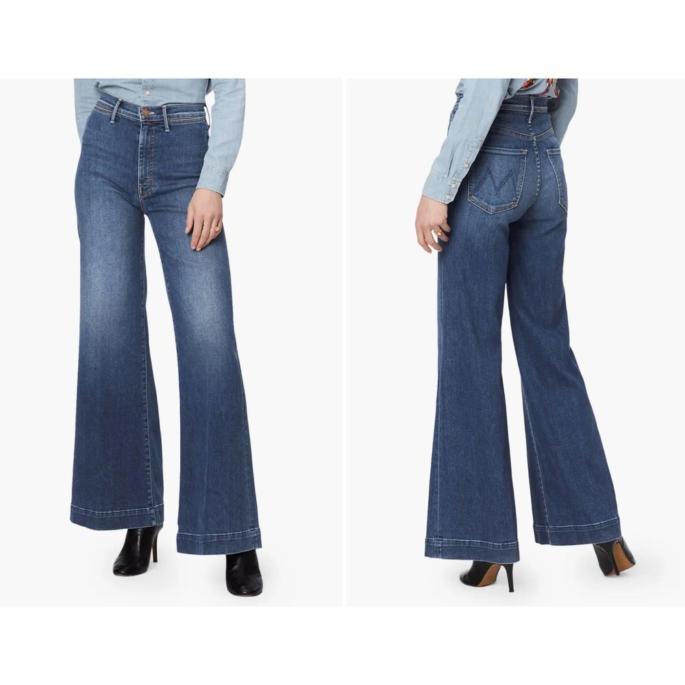 Mother The Swooner Roller Wide Leg Jeans in Big Sky Women 32 Stretch Denim USA‎